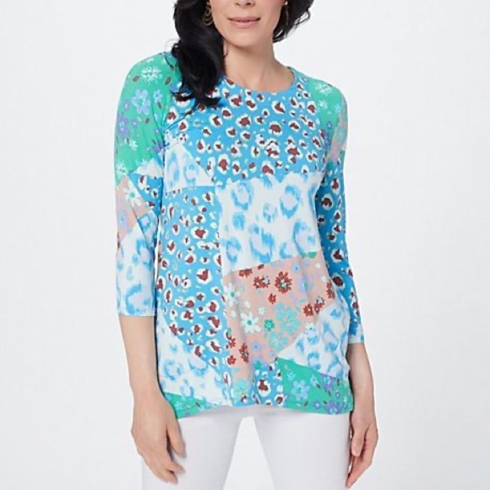 LOGO by Lori Goldstein Rayon 230 3/4 Sleeve Printed Top